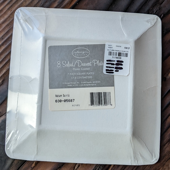 Salad Dessert Party Paper Plates Autumn Swirl 7-inch square (8 pk) - Picture 3 of 3
